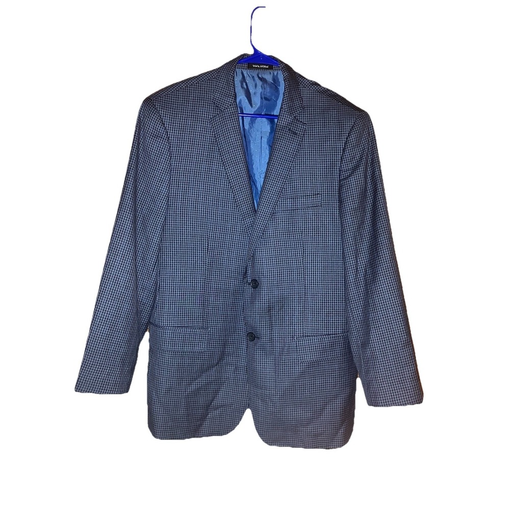 Bertolini Blazer Mens 42 blue plaid‎ Wool Silk Blend Suit Jacket
